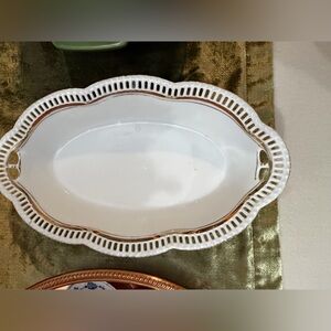 White and Gold Porcelain Oval Serving Dish-German -Schumann Bavaria